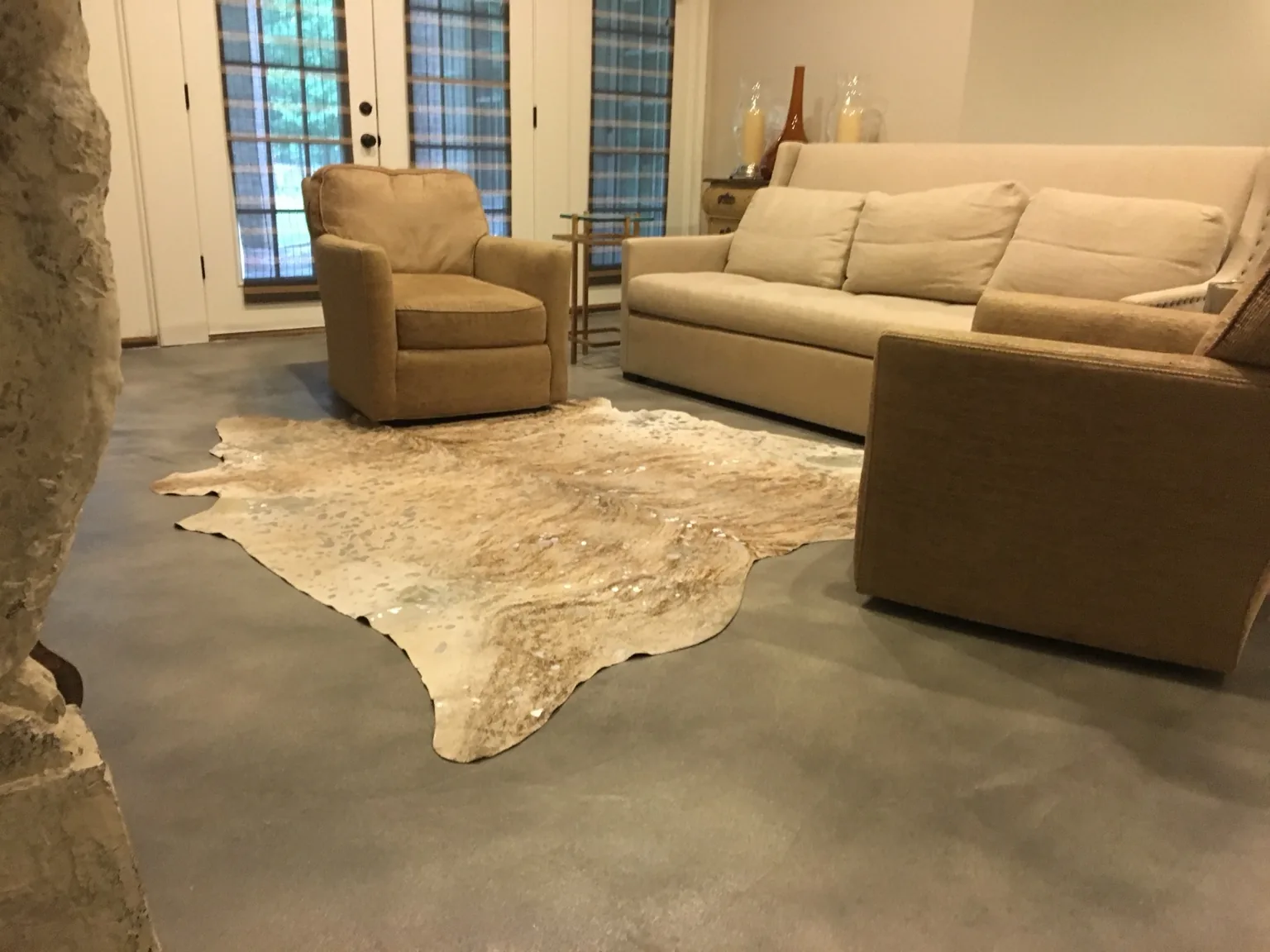 Natural gray concrete floor in living room