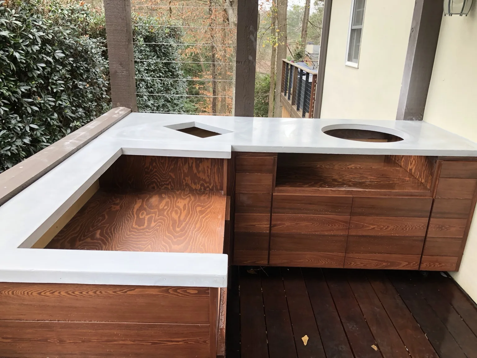 Outdoor custom concrete countertop with appliance cutouts